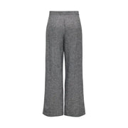 Gray wide-leg polyester trousers for women with subtle textured pattern