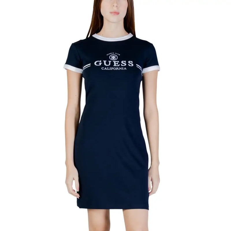Marineblau Guess Kalifornien T-shirt Kleid mit weißem Besatz an Kragenmanschetten