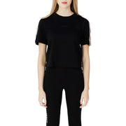 Guess Active black short-sleeved beige cotton t-shirt with white logo stripes