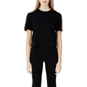 Guess Active black short-sleeved beige cotton t-shirt with white logo stripes