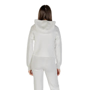 White guess active women beige hooded round neck sweatshirt with long sleeves and a relaxed fit
