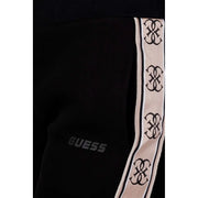 Schwarz Guess active Damen-Baumwollhose mit cremefarbenem Seitenstreifen und schwarzen, ineinandergreifenden Logomustern für Herbst und Winter