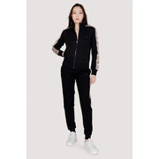 Guess Active Schwarze Baumwollhose für Damen mit weißen und beigen Streifen für Herbst und Winter