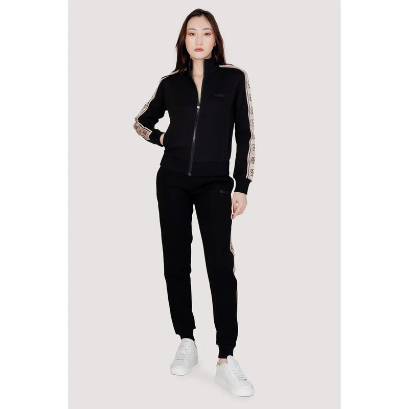 Guess Active Schwarze Baumwollhose für Damen mit weißen und beigen Streifen für Herbst und Winter