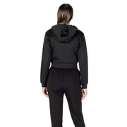Black cropped Guess Active women full zip hooded sweatshirt with ribbed waistband and long sleeves for fall winter