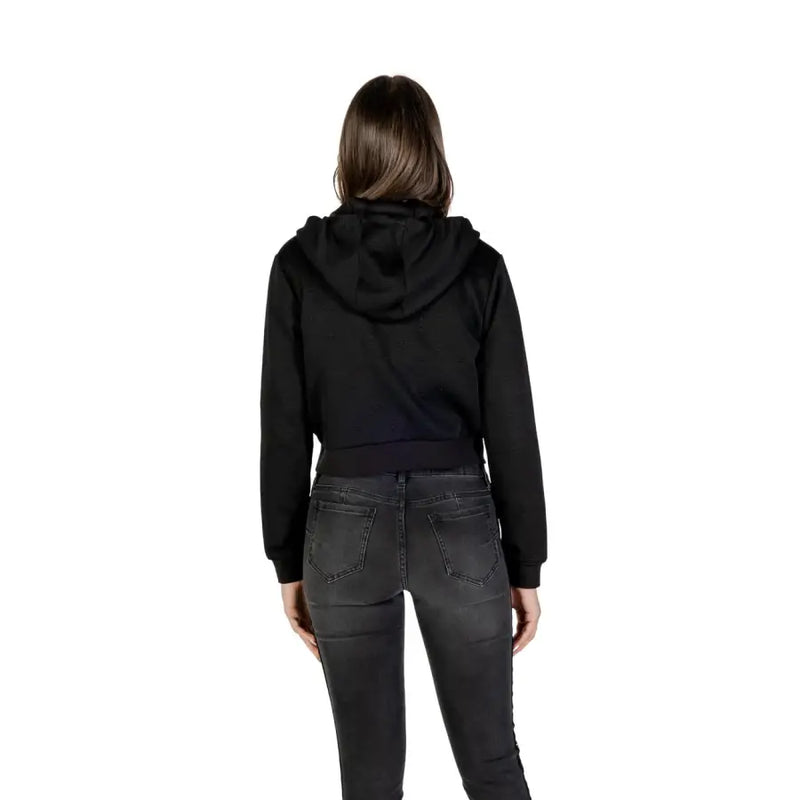 Guess Active women black cropped hoodie with hood long sleeves made of soft fabric for fall winter use