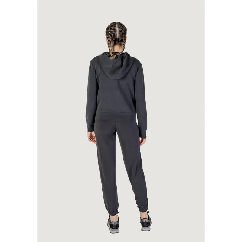 Black Guess Active women long hooded zip sweatshirt and matching jogger pants set in comfortable fabric