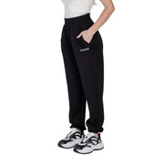 Guess active women black printed trousers with soft stretchy fabric lace details and subtle white logo on thigh