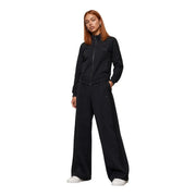 Guess active women black zip-up track jacket and wide-leg pants in modal blend with subtle logo on chest