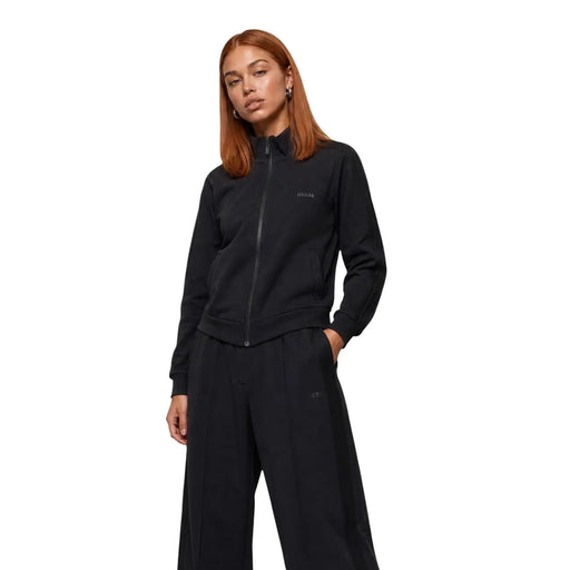 Schwarz guess active Damen-Sweatshirt mit Reißverschluss aus Modalmischung mit dezentem Brustlogo und gerippten Bündchen für sportliche Aktivitäten