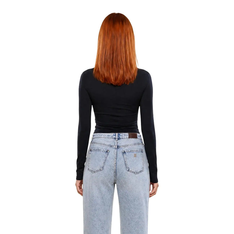 Black Guess Active fitted long sleeve t shirt with round neckline made of viscose for women