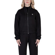 Guess Active women black zip hooded sweatshirt with subtle triangular logo on chest ideal for casual wear