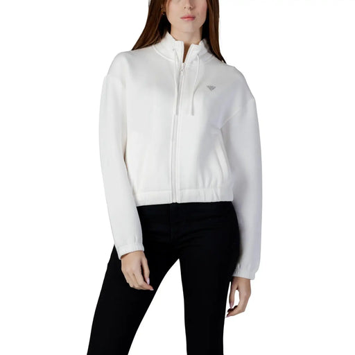 Guess Active white zip-up jacket with embroidered logo on chest