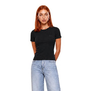 Black Guess active women short sleeve viscose t shirt with subtle embroidered logo on left chest for casual wear