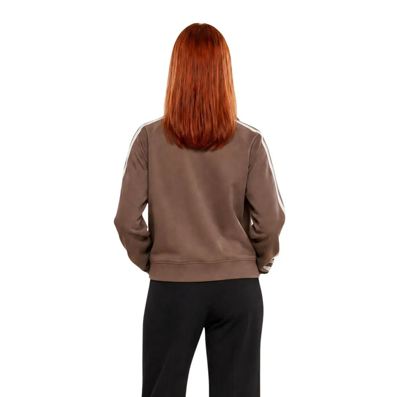 Guess Active women brown adidas track jacket with white sleeve stripes made of polyester blend for casual wear