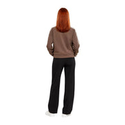 Guess Active women brown zip sweatshirt with white sleeve stripes made of polyester blend for casual wear