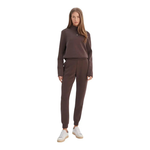 Guess Active Braunes Damen-Rollkragen-Sweatshirt mit dezentem dreieckigem Logo aus weichem Modal-Mischgewebe