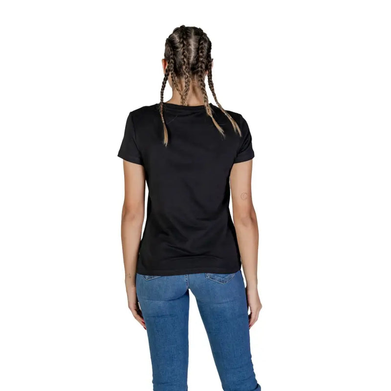 Black Guess Active women spring summer rhinestone round neck short-sleeved t-shirt with a simple crew neck design