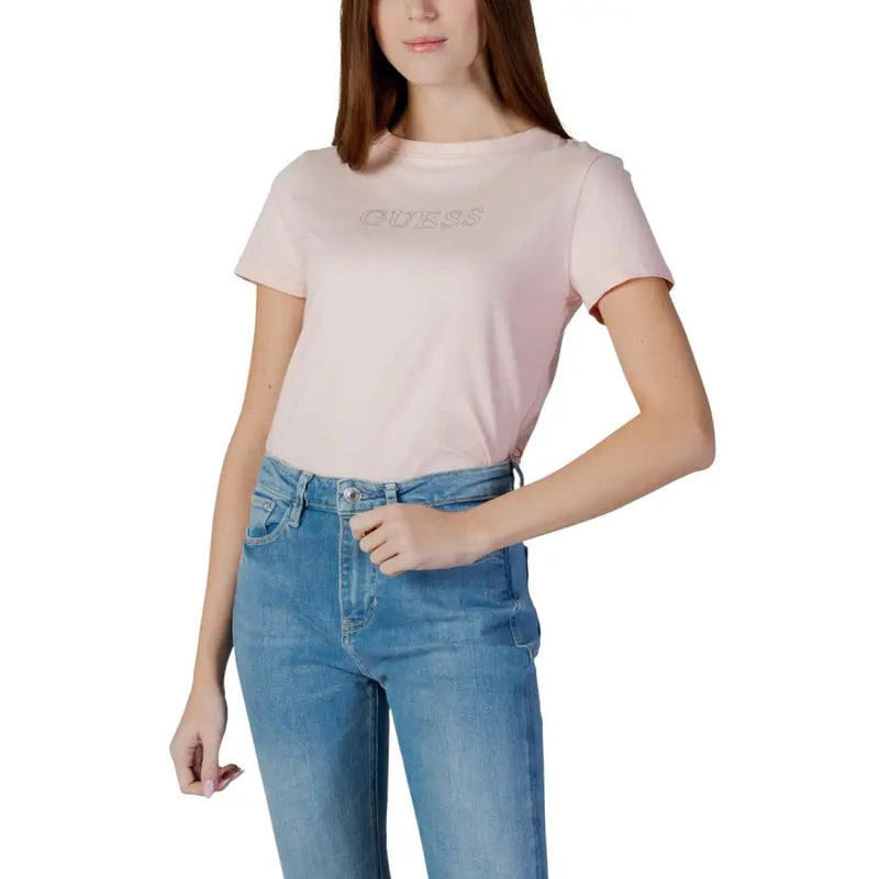 Guess Active Damen Frühling Sommer Strass Rundhalsausschnitt T Shirt Schwarz