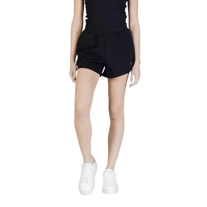 Guess Active Schwarze sportliche Damenshorts mit Kordelzug im Bund und Seitentaschen