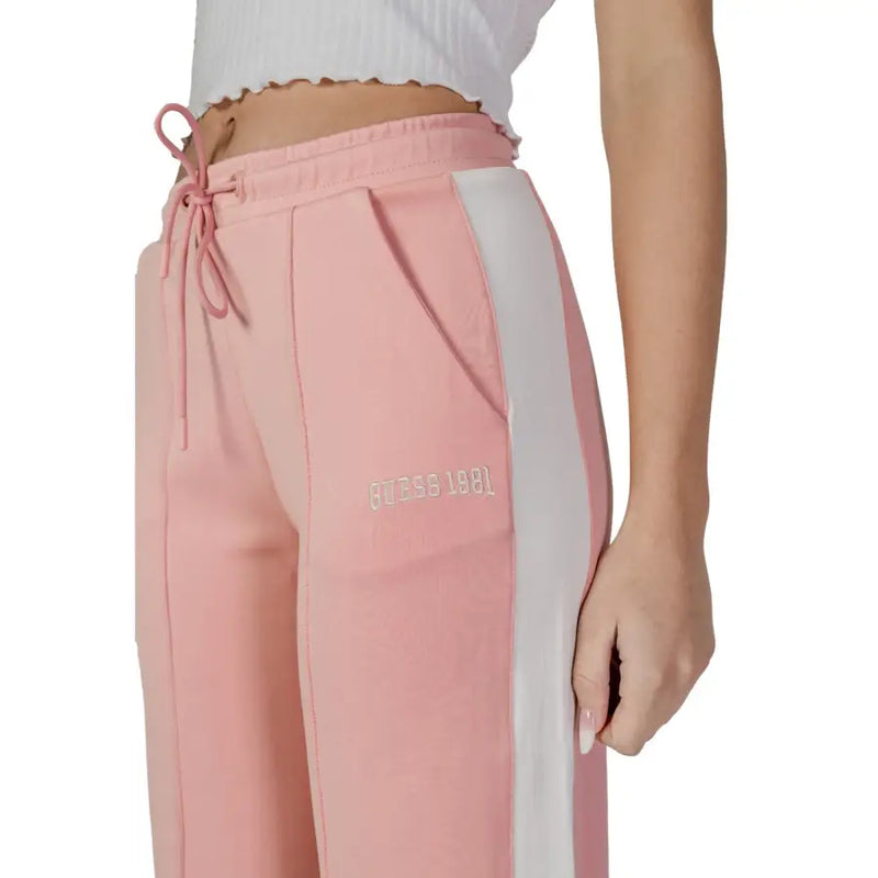 Guess active women’s pink trousers with white side stripes front pockets and drawstring waistband joggers
