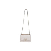 Guess beige handbag from spring summer collection featuring white textured leather crossbody with silver chain strap and clasp