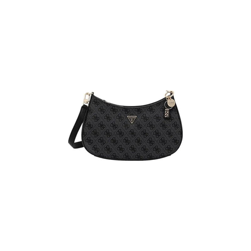 Guess black shoulder bag with repeating logo pattern and gold-tone hardware