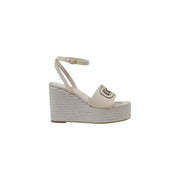 Guess Beige Wedge Sandals with Buckle, Bow, and Woven Sole