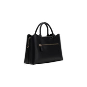 Guess black leather handbag with gold-tone zippers handles shoulder strap and multiple pockets for organization