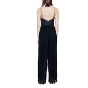 Guess black pleated wide-leg jumpsuit with detailed bodice and thin straps featuring a sweetheart neckline
