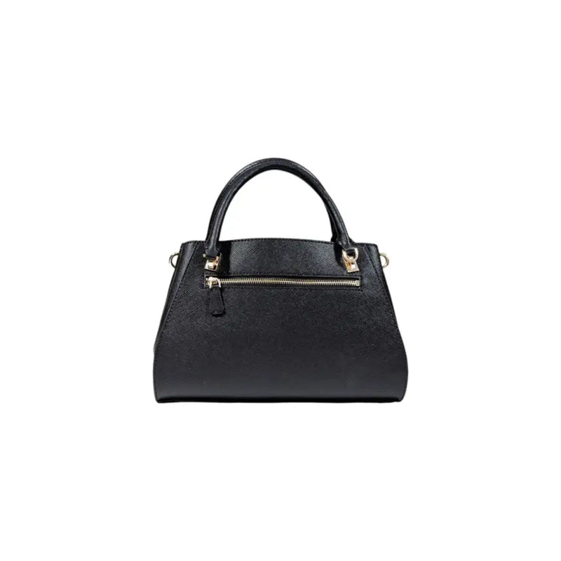 Guess black polyurethane handbag with textured surface gold-tone zipper and hardware with shoulder strap