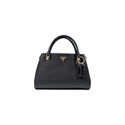 Guess black polyurethane handbag with textured leather and gold-tone hardware featuring a shoulder strap