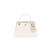 Guess Weiße Lederhandtasche mit strukturiertem Design, Metallbeschlägen und Schulterriemen