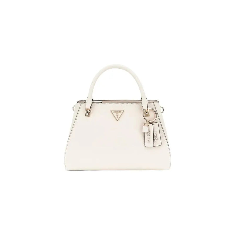 Guess Weiße Lederhandtasche mit strukturiertem Design, Metallbeschlägen und Schulterriemen