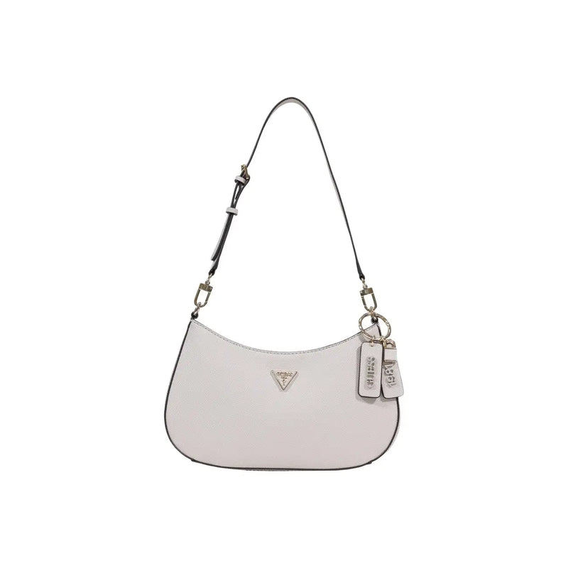 Sleek light gray Guess shoulder bag with textured surface and silver hardware