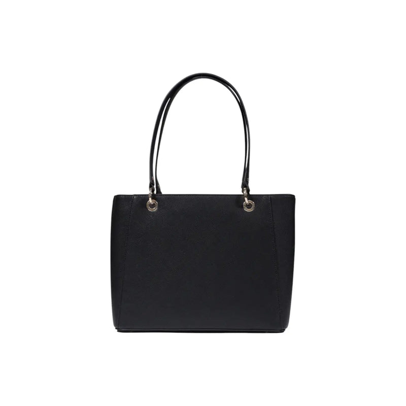 Guess black polyurethane handbag tote with zip pockets featuring sleek minimalist design and matching handles