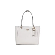 Guess Schwarze Polyurethan-Handtasche mit weißer Tragetasche, silberfarbenen Beschlägen und Logo-Etikett