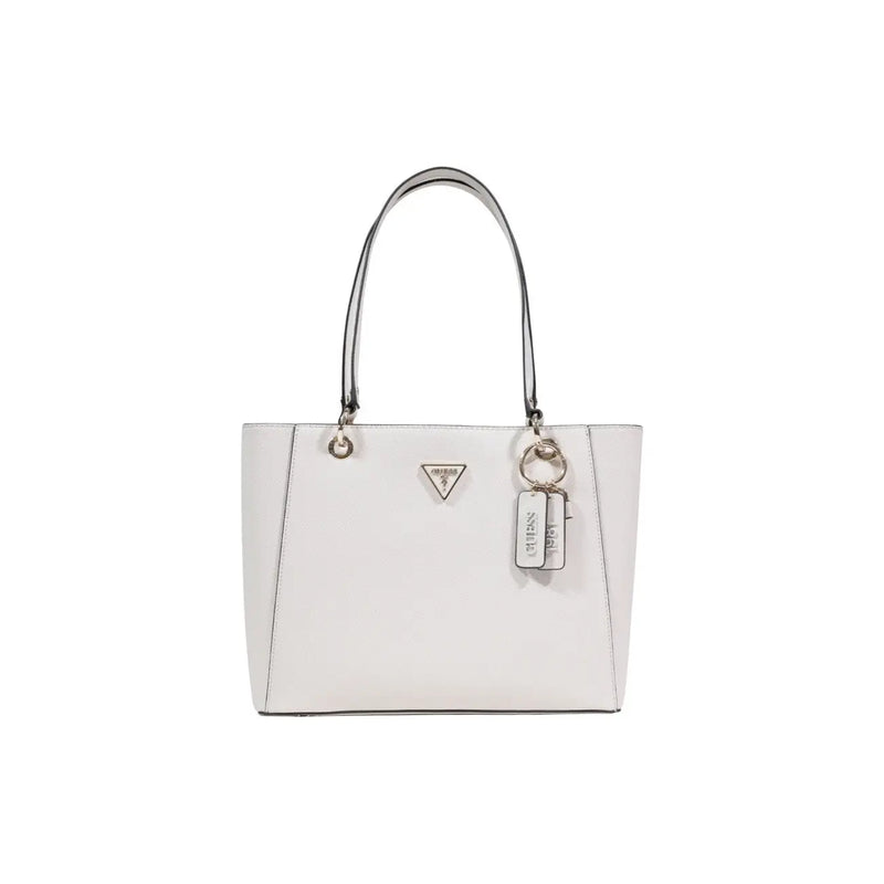 Guess Black Polyurethane Handbag with white tote bag, silver hardware, logo tag