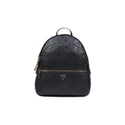 Guess schwarzer Polyurethan-Rucksack mit geprägtem Logo und goldenen Reißverschlüssen