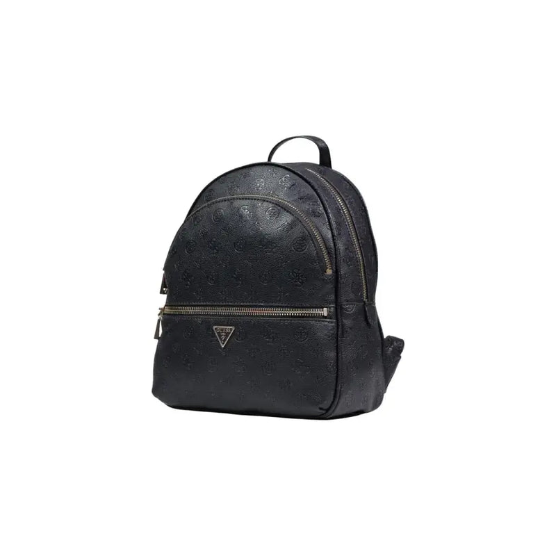 Guess schwarzer Polyurethan-Rucksack mit geprägtem Logo und Metallreißverschlüssen