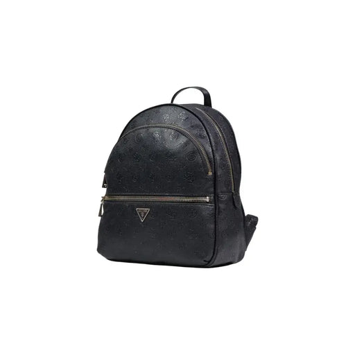 Guess schwarzer Polyurethan-Rucksack mit geprägtem Logo und Metallreißverschlüssen