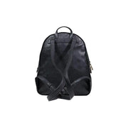 Guess Schwarzer Polyurethan-Rucksack mit strukturierter Rückseite und Totenkopfprägung.