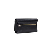 Guess black polyurethane shoulder bag featuring a black textured leather wallet with a gold-tone zipper