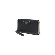 Guess black textured leather wallet with silver zipper and wrist strap from spring summer collection
