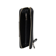 Guess black polyurethane women wallet with dual zippers and gold-tone hardware from spring summer collection