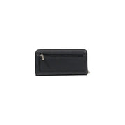 Guess black polyurethane women wallet spring summer collection featuring textured design with silver zipper accents