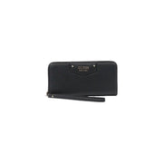 Guess black polyurethane women’s wallet with wrist strap and metallic logo