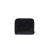 Guess Black polyurethane zip wallet with textured embossed logo and silver pull