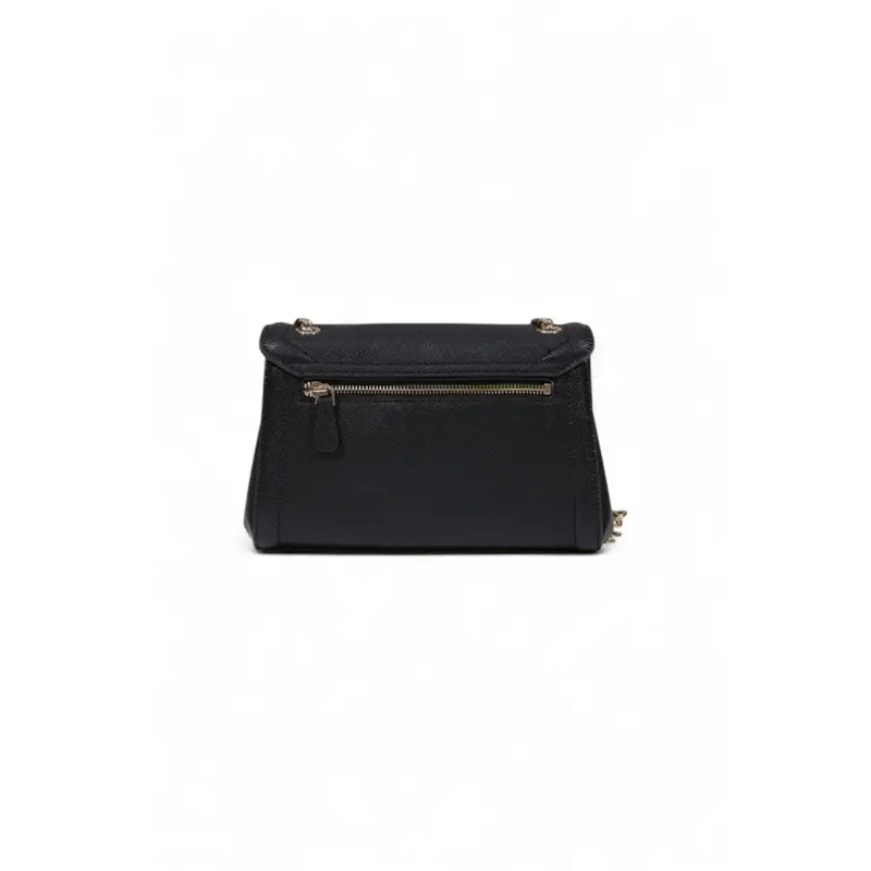 Guess black shoulder bag for women in textured leather with gold-tone zipper and hardware crossbody style