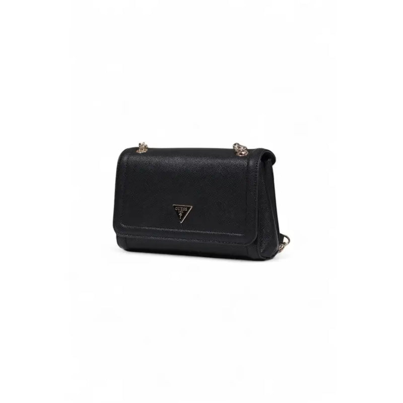 Guess black shoulder bag with textured leather, silver-tone hardware, and multiple pockets for women